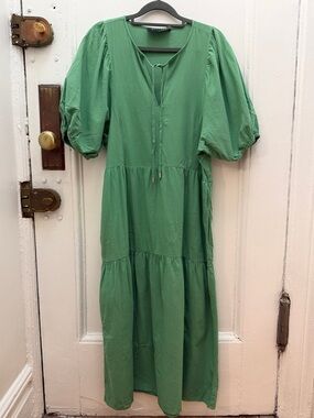 DECJUBA Green Puff-Sleeve Midi Dress